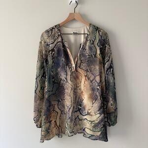 Show Me Your Mumu Snakeskin Print Long Sleeve Mini Dress V-Neck Button Lined XS